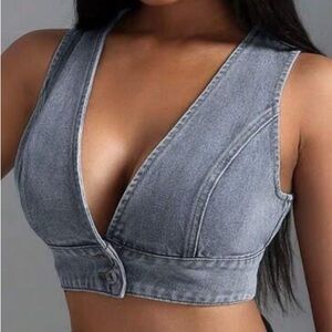 Denim Sleeveless Crop Top